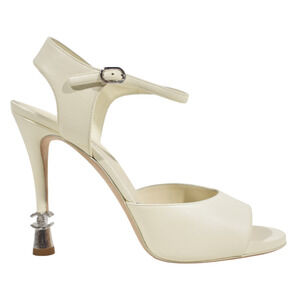 Chanel 22S Ivory Lambskin Leather CC Heel Logo Ankle Strap Sandal Pump 40.5